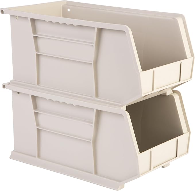 Hudson Exchange 15" x 8" x 7" Plastic Stackable Storage Bin and Hanging Container, Stone