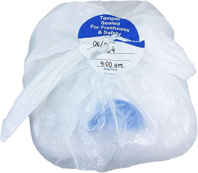 InStockLabels 500 Blue/White Circle Tamper-Evident Food Seal Stickers with Date and Time Section, Labels for Food Containers (3 Inches)