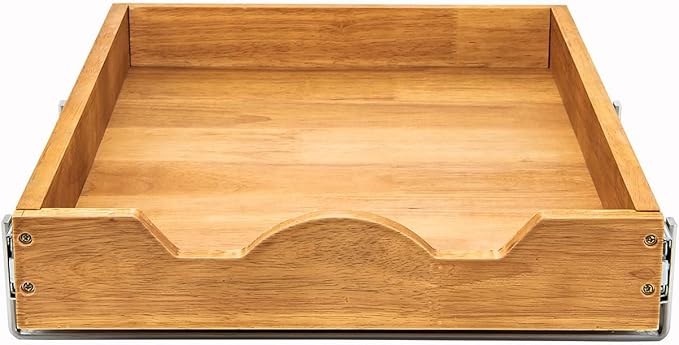 DINDON 1 Tier Pull Out Cabinet Organizer (14" W x 21" D) Single Tier Heavy Duty Sliding Wood Drawer Under Cabinet Shelf Organization Storage