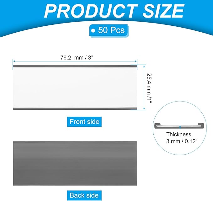 PATIKIL Magnetic Label Holder 3" x 1" with Paper Inserts, 50 Pcs C Channel Magnetic File Cabinet Labels Shelf Data Card Holder Signs for Metal Racks Shelves Whiteboard Tool Box