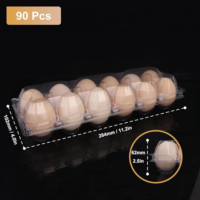 Bulk Egg Cartons 90 Pack, Clear Plastic Chicken Egg Holders, Egg Tray Carton Holder for Home & Kitchen, Farm & Market Use, An Eco-Friendly Egg Storage Solution(12 Grids)