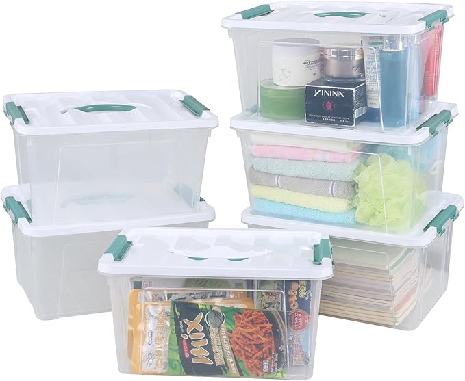 6-Pack 14 Quart Plastic Lidded Storage Bin with Handle, Clear Latching Storage Box