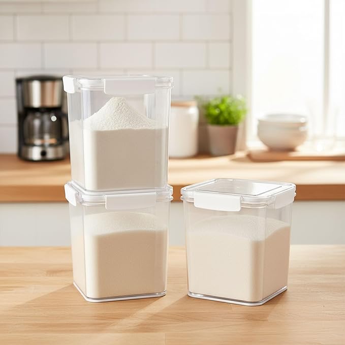 Set Of 3 Large Food Storage Jars 4L - Airtight Containers with Lids,Sugar and Flour Containers Set with Spoon,Kitchen Canisters for Sugar,Flour, Coffee,Pantry Organization Keeper(Clear-3 Pack)