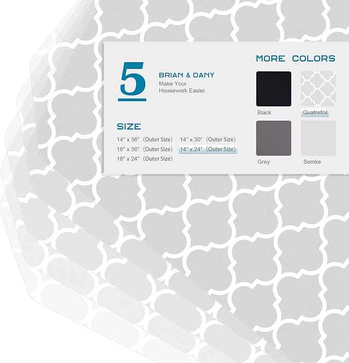 BRIAN & DANY Wire Shelf Liner 14" X 24", Heavy Duty Shelf Liners for Wire Shelving, Waterproof Protector Mats, Set of 5, Quatrefoil Grey