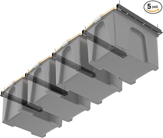 WALMANN Overhead Tote Storage Rails, Heavy Duty Garage Ceiling Bin Storage Rack Adjustable Garage Tote Slide Rail(5 Pack for 4 Bins, Bins Are Not Included)