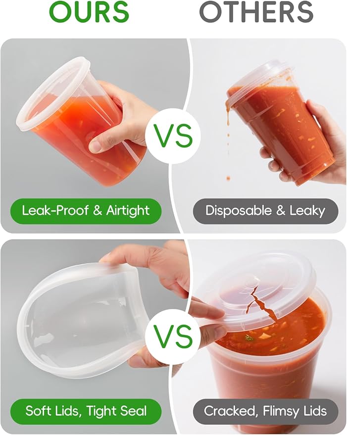 UMT Plastar 50 Pack 32 oz Plastic Food Containers with Lids BPA Free Stackable Leakproof Deli Containers for Meal Prep Slime Soup Microwave Freezer Dishwasher Safe