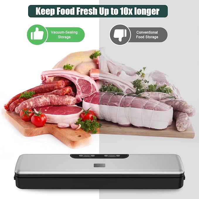 Food Saver Vacuum Sealer Machine -100 Times Consecutive Works | 5mm Sealing Wire | 5 Food Modes | Compact Design Dry&Moist Multi-Functional Storage with 10 Vacuum Seal Bags