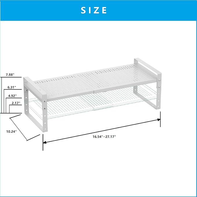 Wobmmi Expandable,Adjustable & Stackable Spice Rack, Cabinet Kitchen Countertop Shelf Organizer,Metal Pantry Storage Shelves - Space-Saving Storage Solution(1Pack/White/Large)