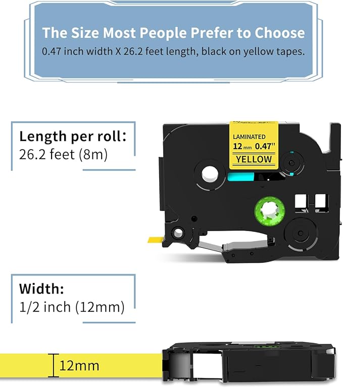 MarkDomain TZe-631 Yellow Label Maker Tape Replacement for Brother P-Touch Label Tape 12mm 0.47" Laminated TZe TZ Tape Black on Yellow Compatible with Brother Ptouch PTD220 PTD210 PTH110, 5-Pack