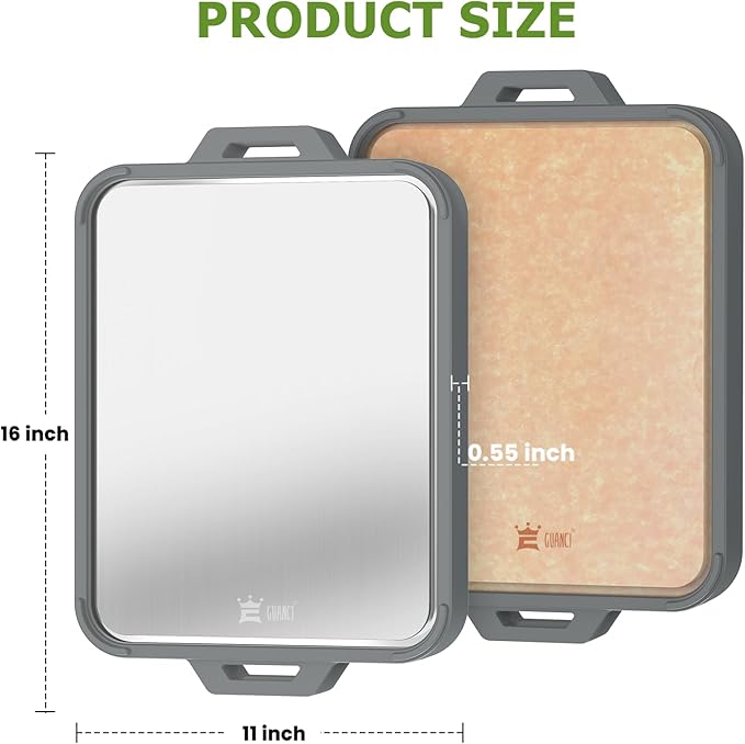 Titanium Cutting Board for Kitchen, Double Sided Pure Titanium and Wood Fiber Cutting Board with Juice Groove, Food Grade Material, Dishwasher Safe