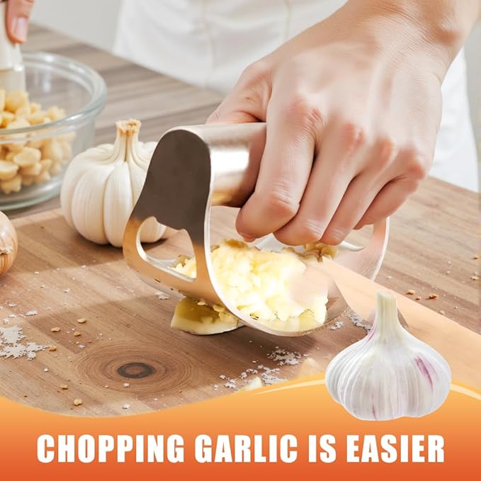 2026 New Heavy Duty Stainless Steel Garlic Press - Garlic Crusher Tool with Peeler and Cleaning Brush, Essential Kitchen Gadgets for Garlic Lovers (1 set)