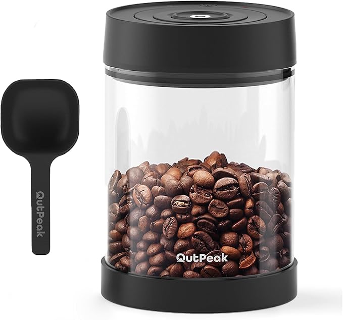 OUTPEAK Neo Latest Auto Vacuum Coffee Canister, 0.75L for 8.8oz Coffee Beans, One-Button Operation, Small Airtight Coffee Canister with Scoop, Coffee Storage Container Clear Glass (Champion's Choice)
