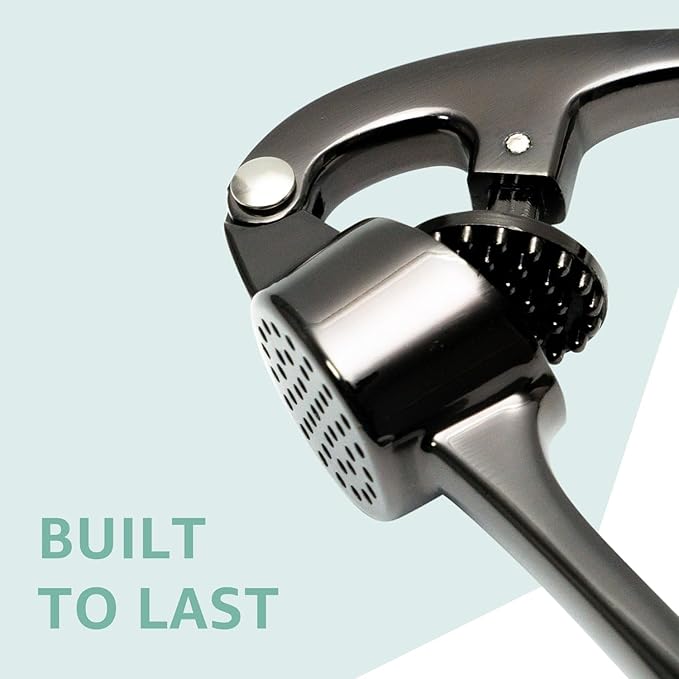 GD Black Garlic Press Crusher Mincer Tool - Premium Garlic Press smasher, Dishwasher Safe & Rust Proof, Easy-Squeeze Garlic Crusher with Ergonomic Handle - Includes Silicone Peeler & Brush (Black)