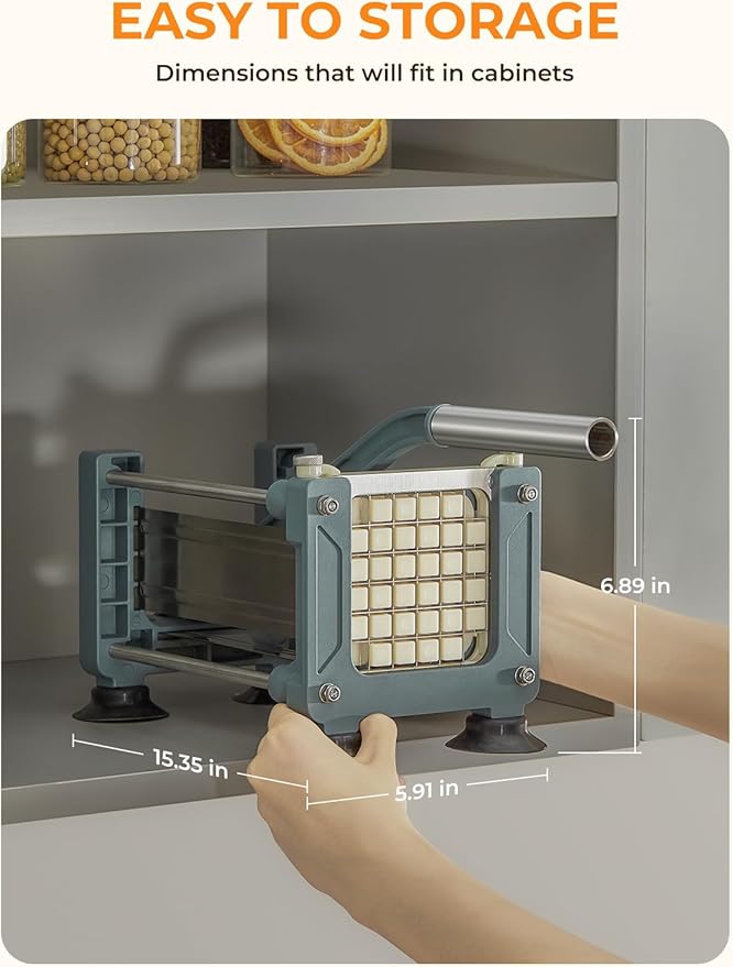 FOHRER French Fry Cutter, Professional Manual Potato Cutter for Fries with 1/2 Inch, 3/8 Inch and 1/4 Inch Heavy Duty Stainless Steel Blades, Easy to Use for Whole Potatoes, Carrots, Cucumbers