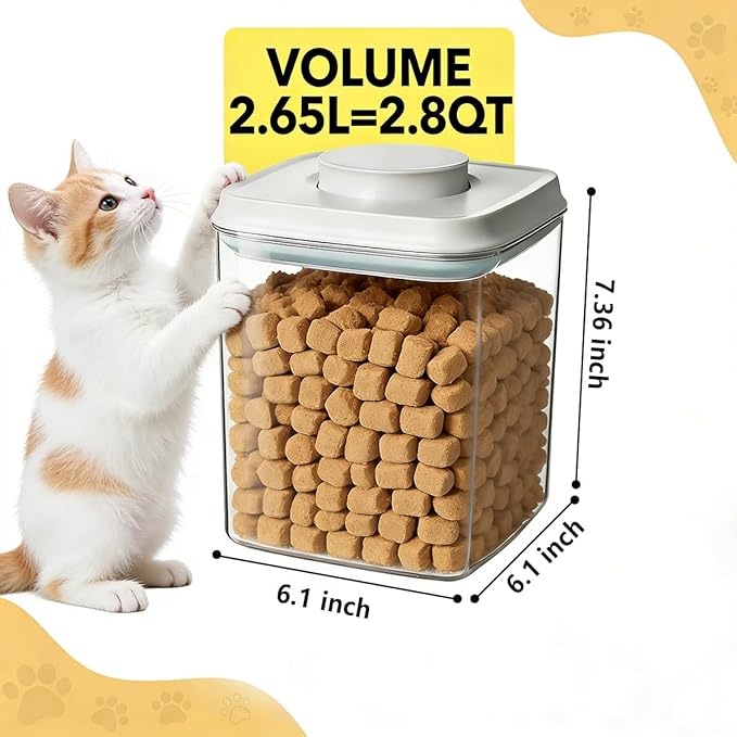 Ankou Airtight Dog Food Storage Container, 2.8 QT, One-Touch Pop Lid, BPA-Free | Clear Stackable Canister for Pet Food & Cat Treats