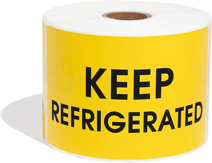 Aegis Adhesives - 3" X 5" Yellow Keep Refrigerated Stickers - Shipping and Handling Labels with Permanent Adhesive (1 Roll, 500/Roll)