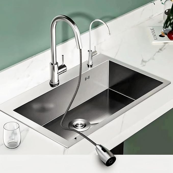 33" x 19" Drop-In Kitchen Sink, 9" Deep Single Bowl Topmount with Nano Coating, Stainless Steel for Kitchen & Laundry Room, Includes Accessories
