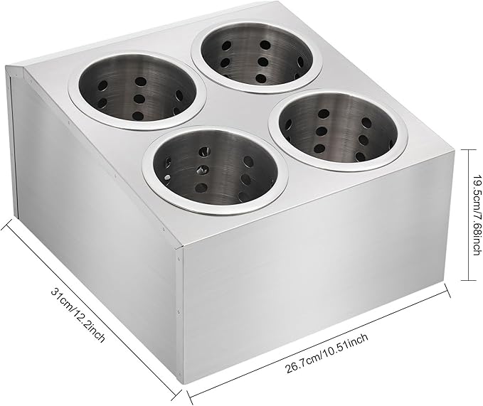DYNAMI Stainless Steel Kitchen Utensil Holder with 4 Compartments,Commercial Silverware Sorter Silverware Utensil Holder,Perforated Caddy Drying Rack Flatware Organizer Countertop,for Buffets