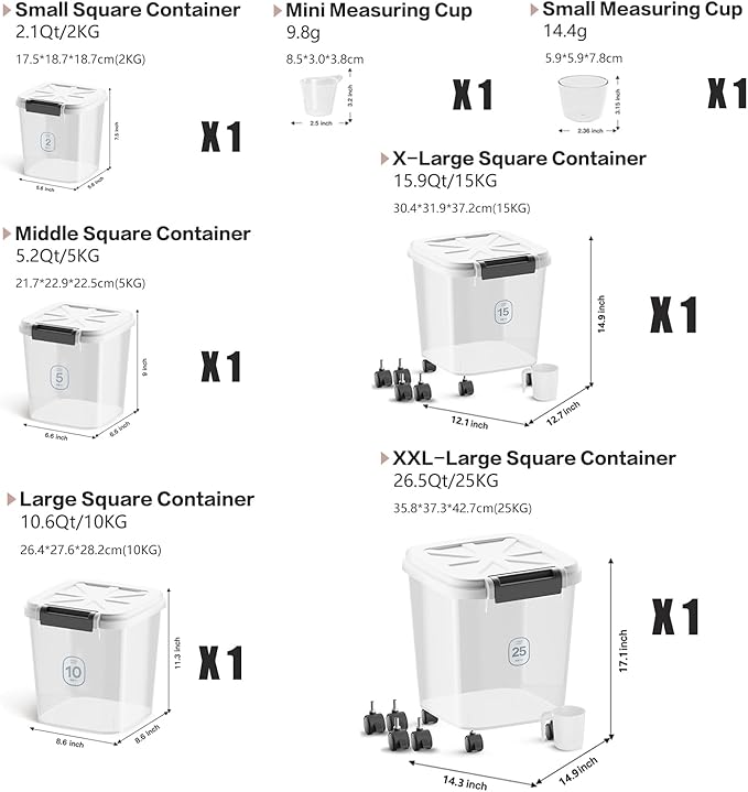 50LBS Flour Container - Rice Dispenser 50LBS/25KG/20Qt Food Cereal Container Bins with Measuring Cup for Household Pantry Organization (50 LBS)