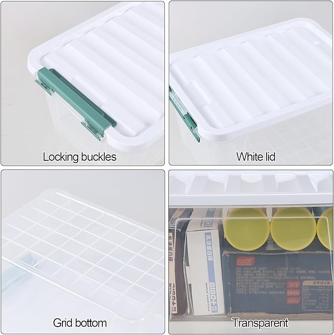 20 Quart Clear Storage Box, Plastic Latching Bins with Lids, 4 Pack