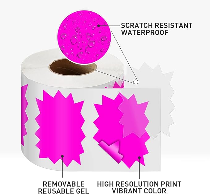 Price Tags Stickers Purple 4 x 3 Inches Self-Adhesive Large Sale Sticker Starburst Signs Removable Waterproof Labels for Retail Store Market Business 500 PCS