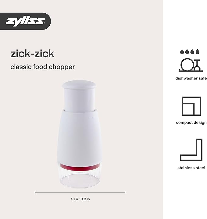 Zyliss Zick Zick Classic Food Chopper - Manual Food Chopper - Onion, Tomato & Vegetable Cutter - Stainless Steel & Dishwasher Safe Food Dicer - White, 9"- Zick Zick 2.0