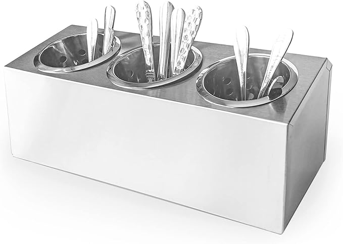 overstockedkitchen Flatware Organizers Stainless Steel Cylinder Flatware Silverware Utensil Holder Organizer Caddy (3 holes)