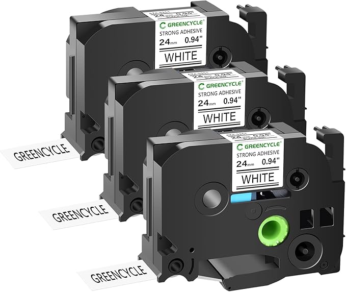 GREENCYCLE Extra Strength Adhesive Black on White Label Tape Compatible for TZE-S251 TZS251 AZES251 0.94" 24mm for PT2730 PT9600 PTD600VP PTD800W PTH500LI PTP700 PTP710BT PTP750W-3 Pack