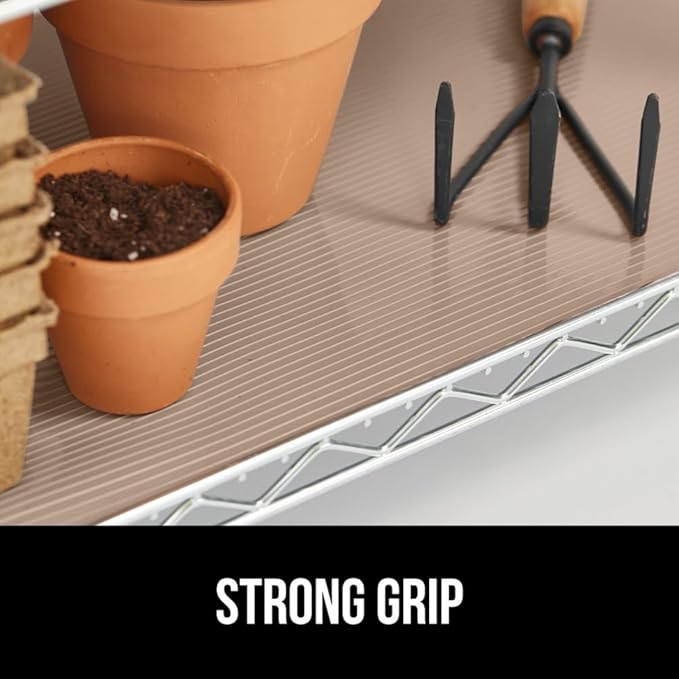 GORILLA GRIP DuraGuard Shelf Liner, Non-Adhesive Cabinet Liners for Kitchen Drawers, Shelves, Refrigerator, Pantry Storage, Bathroom Closet, Durable Waterproof BPA Free Ribbed Plastic, 17.5x10 Beige