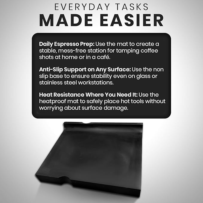 Rattleware Premium Espresso Tamping Mat – Non-Slip Coffee Tamper Pad, Heatproof Rubber Countertop Protector, Durable Barista Tool for Espresso Machine, Coffee Bar and Kitchen Station (8" x 10")