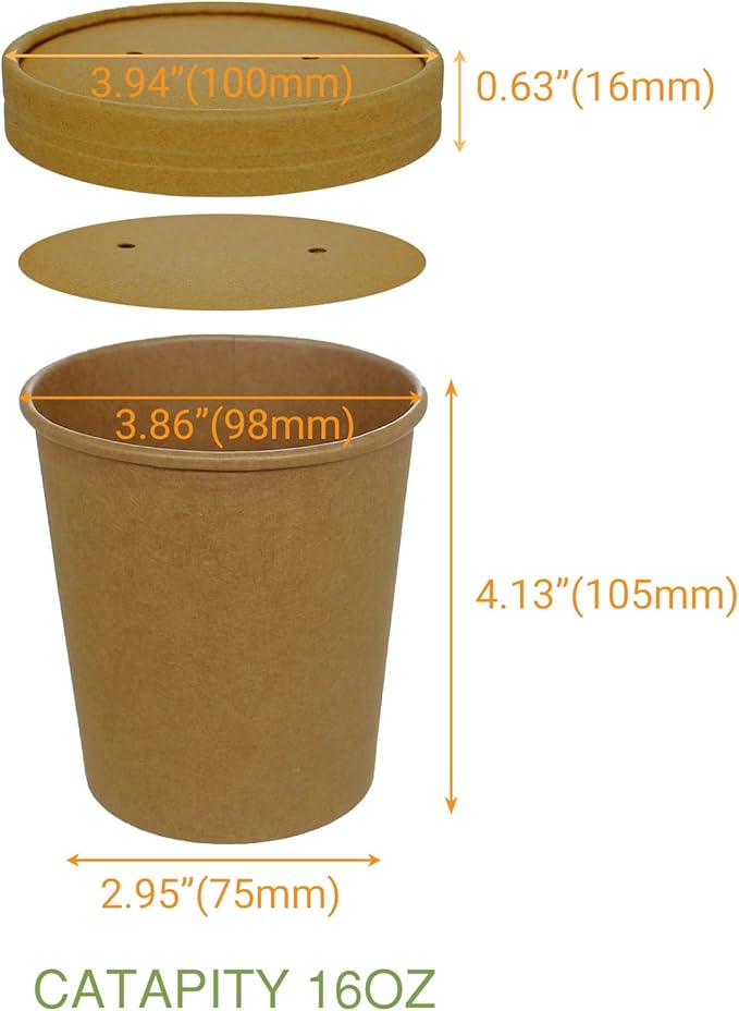 Belinlen 50 SET 16OZ Kraft Dessert Cups with Lids Compostable Paper Food Cup with Vented Lid, Pint Frozen Dessert Containers Ice Cream Cups with Lids, Great For Restaurants, Take Outs, or To-Go Lunch