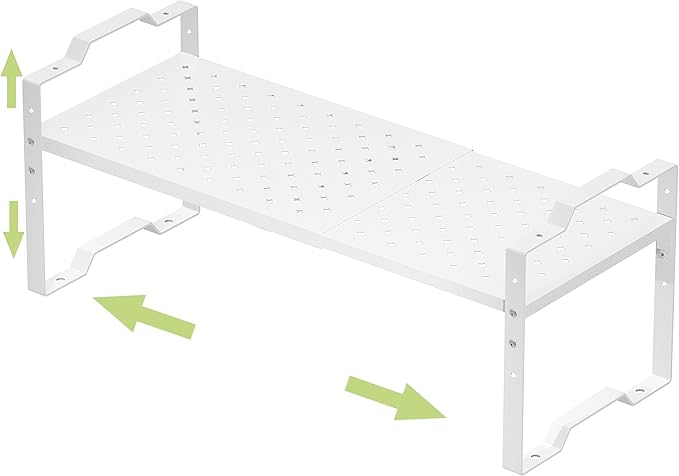 Jojocross Expandable Shelf for Cabinet Organizer Adjustable Stackable Spice Rack at Kitchen and Bathroom More, Counter Countertop Cupboard Organization Pantry Storage (1 Pack/White, Large)