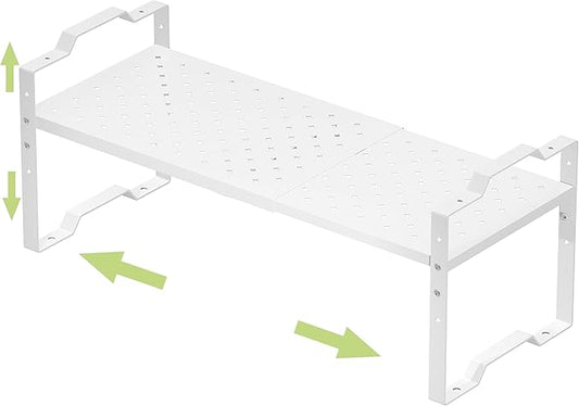 Jojocross Expandable Shelf for Cabinet Organizer Adjustable Stackable Spice Rack at Kitchen and Bathroom More, Counter Countertop Cupboard Organization Pantry Storage (1 Pack/White, Large)