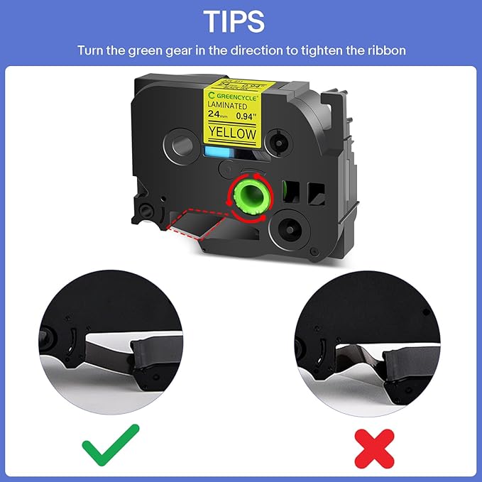 GREENCYCLE Compatible for 24mm 0.94" Black on Yellow AZE-651 TZe651 TZ-651 TZ651 Laminated Label Tape for Ptouch PTD600 PTD600VP PTP700 PT-P710BT PTP750W PT2430PC PT-P900W PTP750W (10 Pack)