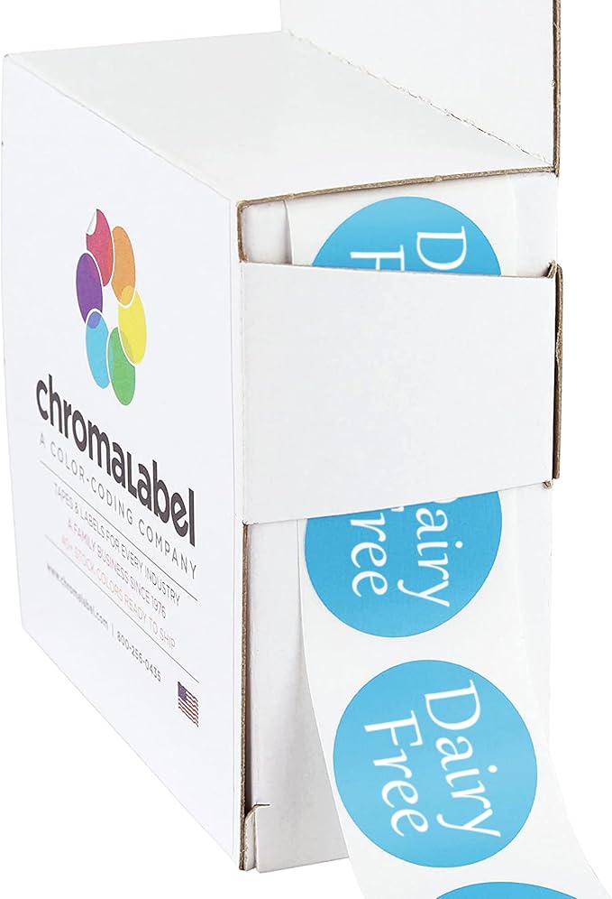 ChromaLabel 1 Inch Round Label Permanent Food Labels, 500 Stickers per Dispenser Box, Light Blue, Dairy Free