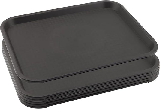 MAHIONG 5 Pack 13.8 x 10.6 Inch Black Fast Food Tray, Large Rectangular Restaurant Serving Trays, Plastic Cafeteria Trays School Lunch Trays