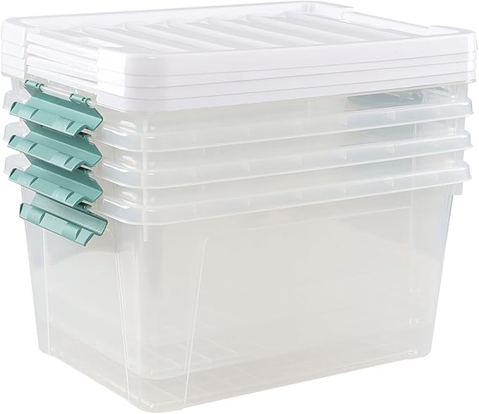 4 Pack 35 Quart Storage Box with Lid, Plastic Latching Container Bin, Clear