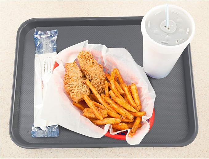 Readsky 6 Packs Plastic Serving Tray, 17.2" x 13.4" Fast Food Plastic Trays, Deep Gray