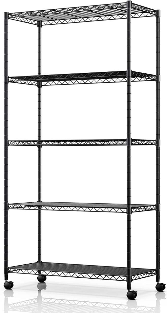 YSSOA 5-Tier Heavy Duty Storage Shelving Unit, 1250 Lbs Loading Capacity, 29.92" W x 13.98" D x 61.02" H, Black