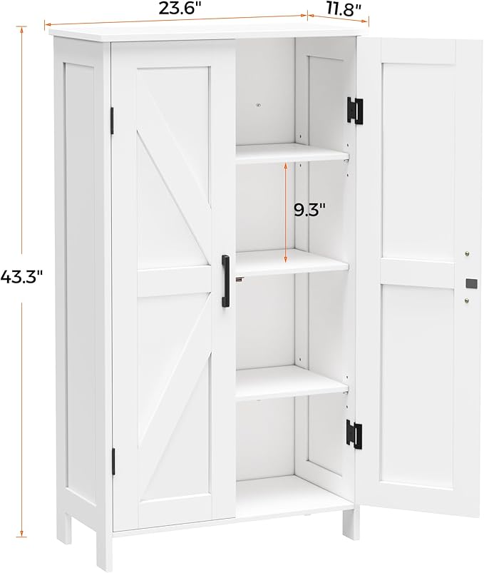 Homleke Farmhouse Bathroom Cabinet with Adjustable Shelves, Free-Standing Storage Cabinet with Barn Doors, for Kitchen, Living Room, Dining Room, Entryway, White