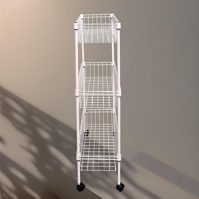 NSF white 3-layer storage rack, refrigerator crevice rack, washing machine crevice rack, laundry room dirty clothes storage, multifunctional household epoxy resin deep mesh basket