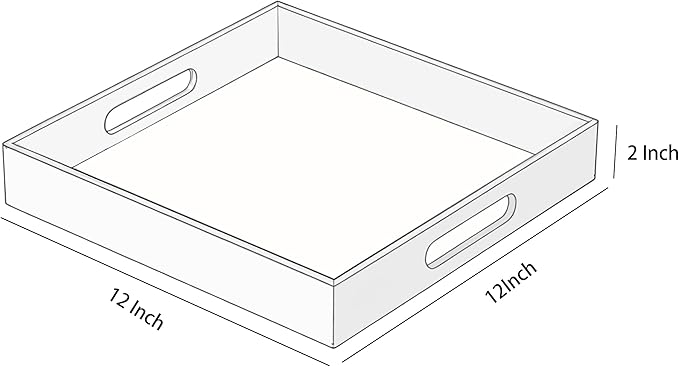 KEVJES Glossy White Acrylic Serving Tray with Handles-Butler Trays for Coffee Table, Snacks,Breakfast in Bed, Kitchen Countertop,Vanity,Makeup Organizer,Ottoman (White, 12x12 Inches)