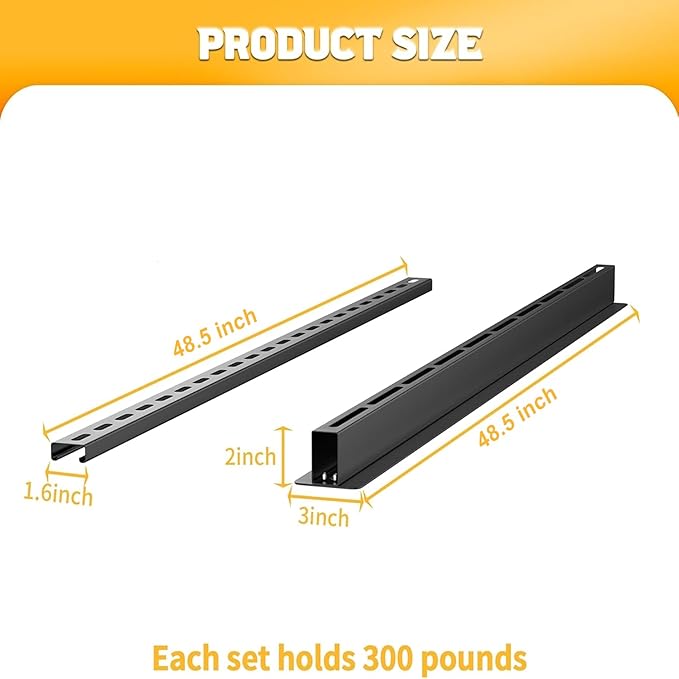WALMANN Overhead Tote Storage Rail System, Garage Ceiling Bin Storage Rack Heavy Duty Adjustable Tote Slide Rails(Black, Bins not Included)