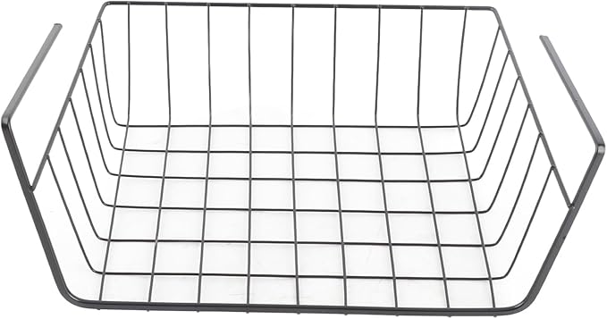 Under Shelf Storage Basket Multipurpose All Metal Under Shelf Wire Basket for Kitchen Office Pantry Desk Bookshelf M Black for Kitchen Pantry Bookshelf ﻿ (Large Black/22 * 15 * 14cm)