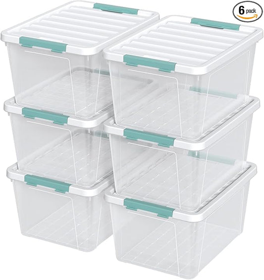 Ramddy 32 Quart Clear Storage Bin with Lid, 6-Pack Plastic Storage Box