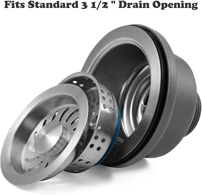 3-1/2'' ﻿Kitchen Sink Drain Kit Sink Drain Basket Sink Drain Assembly 304 Stainless Steel Sink Strainer Basket Stopper for Home Standard Kitchen Sinks （1 1/2" Tailpiece）
