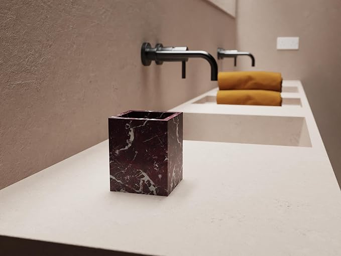 Marble Toothbrush Holder – 4.1" Genuine Stone Bathroom Cup for Makeup Brushes, Pens & Utensils | Natural Marble Organizer for Vanity, Countertop & Home Décor (Rosso Lepanto Red)