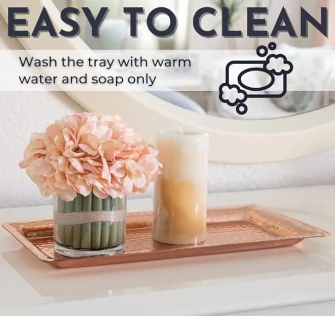 Monarch Abode Decorative Tray – 16-Inch Hand Hammered Copper Plated Metal Bathroom Tray Countertop, Vanity Trays Organizer, Perfume Plate for Dresser, Kitchen Countertop Large Fruit Platter