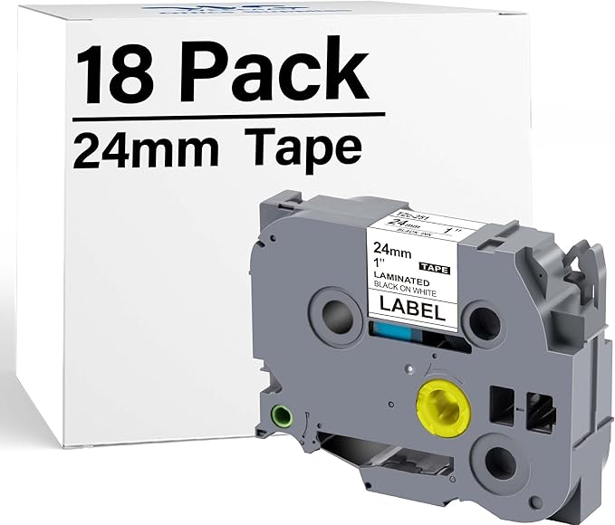 Weemay 18-PK TZ Tape 24mm 0.94 Laminated White TZe-251 Compatible for Brother P Touch Label Tape 24mm Black on White TZc251 TZ251 TZ 251 for PT-P700 PT-P750W PT-D600 PT-P900W Printer