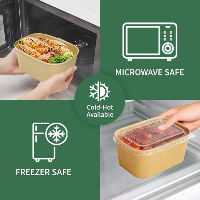 29 oz Disposable Meal Prep Containers, 50-Pack Disposable Food Containers with Lids, Large 1000ml Leakproof Paper Food Containers Treat Soup Serving Bowls Microwave Safe for Hot/Cold Food